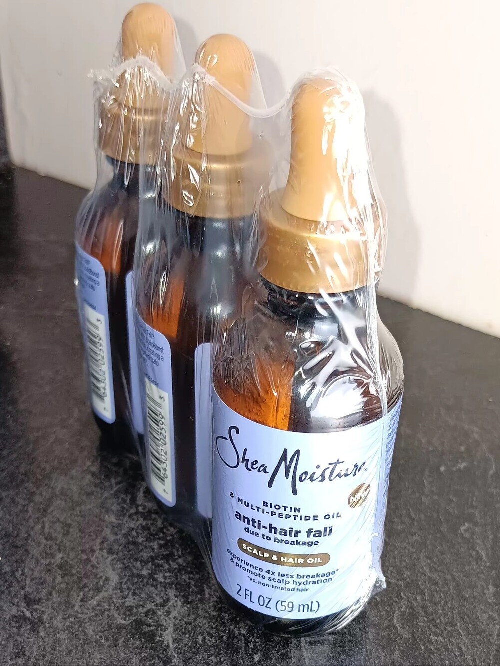 Shea Moisture Anti-Hair Fall Scalp & Hair Oil amber bottle with gold dropper 3pk - Picture 2 of 4